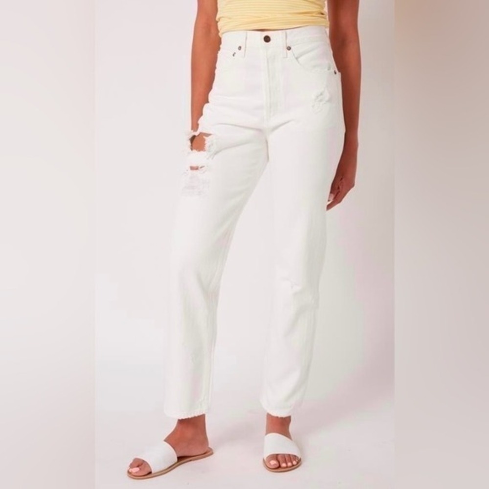 Agolde 90s Mid Rise Loose Jean Hail White Distressed 28 Summer Boyfriend Denim